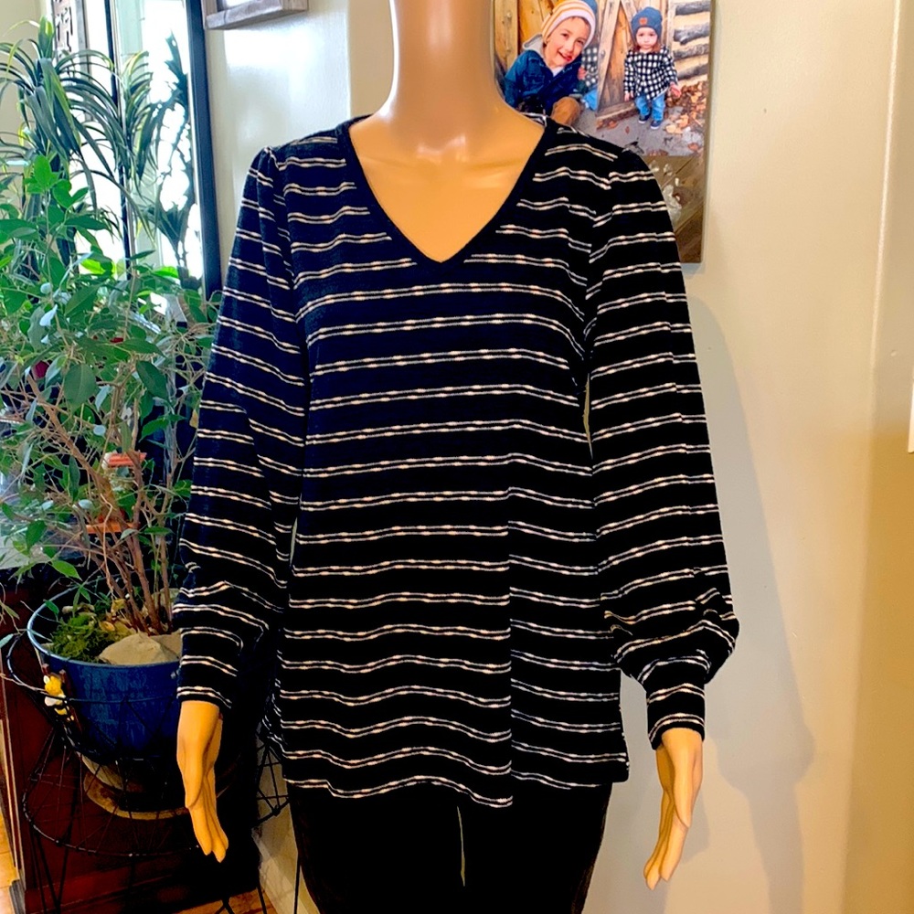 Doe & Rae black and white striped Sweater Blouse.